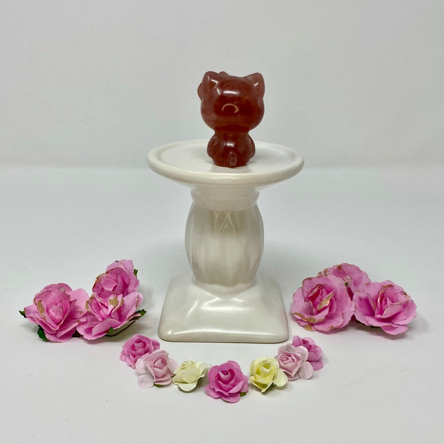 Strawberry Quartz Hello Kitty Carving