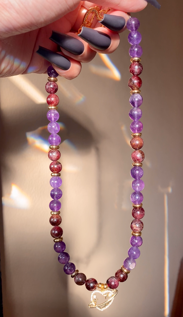 Sailor Mars Amethyst & Garnet Crystal Beaded Necklace